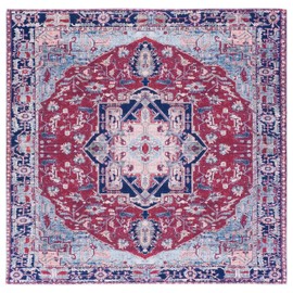 SAFAVIEH Tucson Collection Area Rug - 4' Square, Red & Navy, Persian Medallion Design, Non-Shedding Machine Washable & Slip Resistant Ideal for High Traffic Areas in Living Room, Bedroom (TSN108Q)