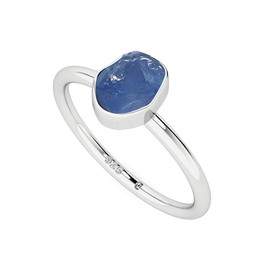 LUSTRE AND LIGHT Natural Raw/Rough Blue Sapphire Stackable Ring for Women in Sterling Silver, September Birthstone Jewelry Gifts for Her (Bezel-Set, US-8)