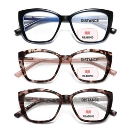 PUBOWT Bifocal Reading Glasses For Women Cat Eye Oversized Spring Hinge Blue Light Computer Fashion Readers Clear Top No Line Ladies Big Stylish Bi-focal Eyewear PT2001 +1.75 strength