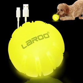 LaRoo LED Dog Balls,USB Rechargeable Dog Toy Ball Light up Pet Ball Glow in The Dark for Small Medium and Large Dog(Yellow)