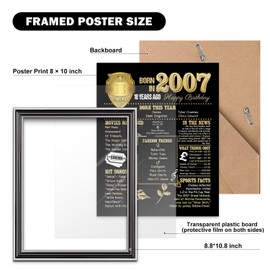 Benjia 2007 Poster Framed UK, 8x10 inch Happy 18th Birthday Party Decor Supplies Home Decoration (SILVER Black Gold)