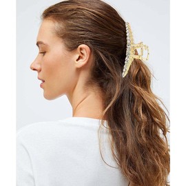 IYOU Glittering Rhinestones Hair Claw Gold Metal Hair Clips Large Bling Crystal Hair Clamp French Non-Slip Outdoor Hair Clips for Women and Girls