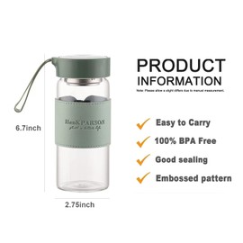 Aurfedes Glass Water Bottles 16 Oz Borosilicate water bottle-with sealing cap and Holsters and filters - BPA free,Men and Women Portable Glass Bottle (Green)