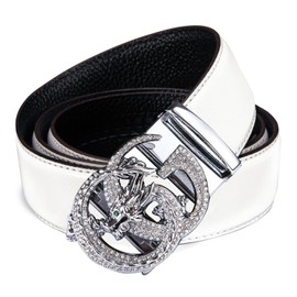 Dubulle Men's Designer Belt Silver Dragon Buckle Ratchet Genuine Leather Adjustable Golf Sliding Removable Gift