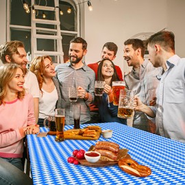 NEBURORA 2 Pcs Oktoberfest Tablecloth 137x274cm Bavarian Flag Blue and White Diamond Checks Disposable Party Table Cover for German Oktoberfest Party Decoration Supplies