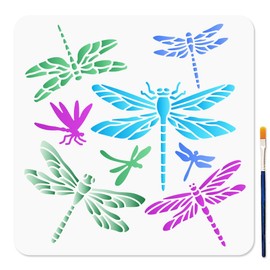 MAYJOYDIY Dragonfly Stencil 11.8x11.8inch 8 Dragonfly Wall Art Stencil with Paint Brush Reusable Insect Template for Painting on Wood Wall Fabric Home Decor