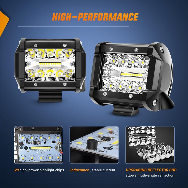 Nilight 4" LED Light Pod Blue Triple Row 2PCS 60W