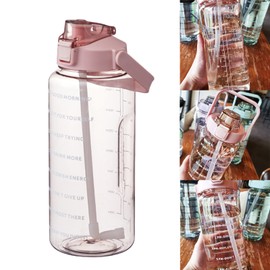 TWSOUL 2 Litre Sports Water Bottle, Plastic Bottle for Outdoor Sports, BPA-Free, Leak-Proof, Motivational Water Bottle with Time Marking, for Camping, Outdoor, Yoga, Gym, School (Pink)