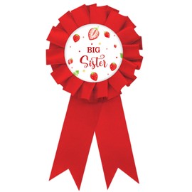 Strawberry Big Sister Tinplate Badge Pin, Berry Sister to Be Pin, Berry Sweet Happy Birthday Button for Girl, Red Rosette Birthday Girl Award Ribbon, Strawberry Baby Shower Party Favors