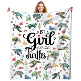Turtle Blanket Just A Girl Who Loves Turtle Blankets Soft Warmth Flannel Throw Blankets Bedding Decor for Kids Girls Adults Gifts All Season 60"x50"