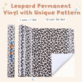Tintnut Cheetah Permanent Vinyl Roll - 12" x 5ft, Leopard Pattern Adhesive Vinyl Roll, Black and White Animal Prints Self Sticker for DIY