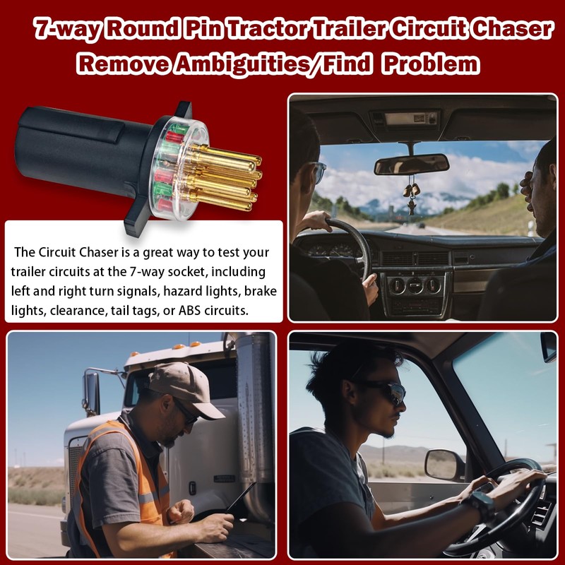 KOONDHEEND 7-Way Round Pin Trailer Truck Circuit Plug Tester Replace