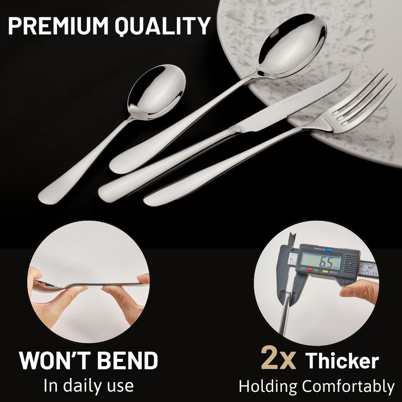 VIVANI 16 Piece Heavy Silverware Set for 4, Forged Stainless