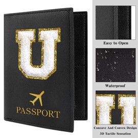 Passport Holder for Travel Essentials for Women Initial Luggage Tags for Suitcase PU Leather Passport Cover International Travel Must Haves Cute Passport Wallet Waterproof Case Name Tag for Luggage U