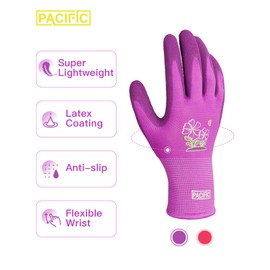 PACIFIC PPE PACIFIC PPE 2 Pairs Gardening Gloves for women and Ladies, Rubber Coated Garden Gloves, Outdoor Protective Work Gloves, Medium Size fits Most, Purple & Red