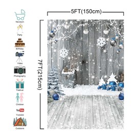 LIVUCEE 5x7ft Christmas Backdrop for Photography Winter White Snowflake Wood Wall Background Party Supplies Wood Floor Banner Decoration for Kids Portrait Photo Studio Booth