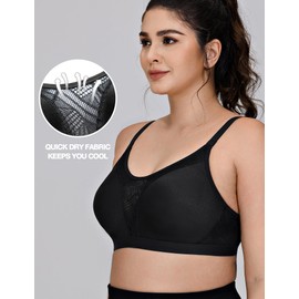 ZeroBound Medium Impact Sports Bras for Women Plus Size Wirefree Non Padded Supports Workout Yoga Bra Black 38DDD