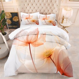 Ydtwnyq Floral Queen Comforter Set Pink White Print Floral Bedding Set with Flowers Pattern Down Alternative Bed in a Bag with 2 Pillow Shams for All Season