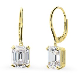 BERRICLE Sterling Silver Cubic Zirconia CZ Fashion Leverback Dangle Drop Earrings for Women, Yellow Gold Flashed