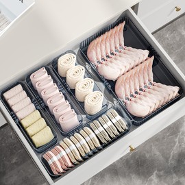 IEEDFJKK Acrylic Expandable Drawer Organizer, Trash Can Set - Multi-Purpose Drawer Organizer for Kitchen, Bathroom, Desk, Cosmetics, Cutlery (small size)