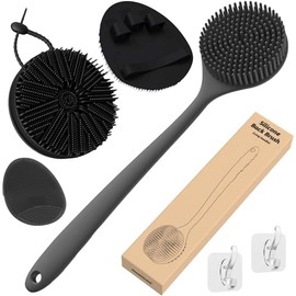 Manmihealth - Juego de cepillos de baño con cerdas gruesas, color negro | 4 unidades de exfoliante corporal superexfoliante y cepillo de ducha suave s