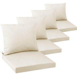 Outdoor Seat Cushion Set 24 x 24 In, Water-Resistant & Fade-Resistan, Patio Furniture Cushions with Removable Cover Deep Seat & Back Cushion with Handle and Adjustable Straps for Chair Sofa,4PC