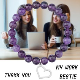 MollyQueen Work Bestie Gifts for Women,Coworker Gifts for Women,Going Away Gift for Coworker,Farewell Bracelet Boss New Job Retirement Gifts,Amethyst Beads Good Luck Bracelet To Work Friend Gift, 7