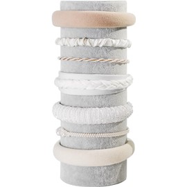 Organizador para diadema de terciopelo suave, diseño de banda para el cabello, accesorios verticales para el pelo, almacenamiento de joyas para mujeres y niñas (terciopelo gris y beige)
