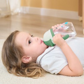 Oberni Non Spill Sippy Cup, Tritan Baby Water Bottle, Toddler Dringking Cup with Removable Handle and Carry Strap, 270ml/Green/2Pack