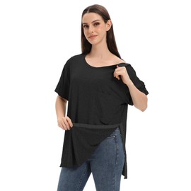 Unisex Post Shoulder Surgery Shirts for Men Rotator Cuff Chest Recovery Shirt Women Full Snap Access Dialysis Chemo Clothing Black 2XL