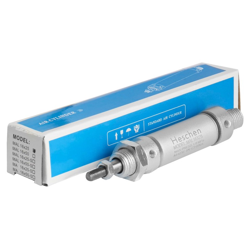 Heschen Pneumatic Slim Air Cylinder, M5 Port, 16mm Bore, 25mm
