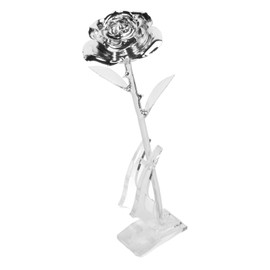 24K Gold Plated Rose Clear Texture Romantic Exquisite Long Lasting Rose Flower with Holder Silver