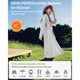 BENEUNDER Upgraded UPF50+ Sun Protection Women's Long Lightweight Hoodie Jacket Active Sun Shirts for Outdoor Hiking Workout