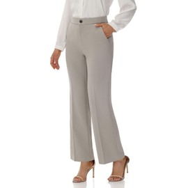 Soojun Women's Flat Front Wide Leg Pants Business Casual Trousers Office, Cobblestone, 4 Tall