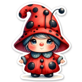 Ladybug Cute Gnome Sticker - 3" Laptop Sticker - Waterproof Vinyl for Car, Phone, Water Bottle - Cute Girl Gnome Decal