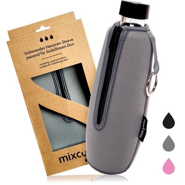 mixcover Insulated bottle protector compatible with SodaStream Crystal and Duo glass bottles, protective cover for bottles, protection against breakage and scratches, colour grey