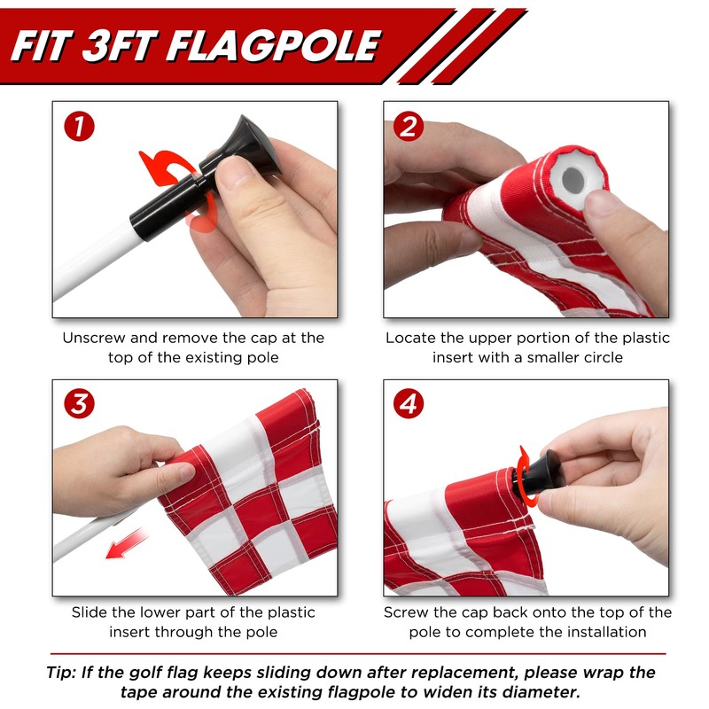 KINGTOP Checkered Golf Flag 8x6 Inch – Red/White Check, 420D