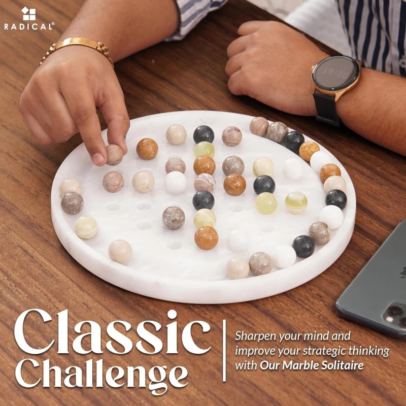 Marblous Krafts Marble Peg Solitaire Board Game 10" with 42