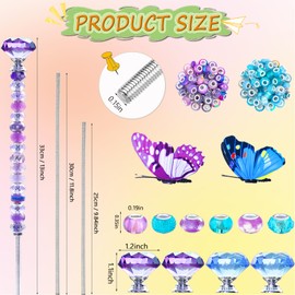 Exway 145 PCS Beaded Garden Stakes Kit, DIY Fairy Wand Garden Stake Beads Kits with Assortment Large Hole Beads 4 Crystal Stopper Top 2 Butterfly Tops and Threaded Rods for Outdoor Indoor Decor