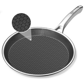 SNOWCLAD Crepe Pan,10 in Nonstick Crepe Pan, Stainless Steel Flat Skillet,Non Stick Dosa Tawa Comales Para Tortillas Pancake Pan,Dishwasher and Oven Safe Cookware,Induction Compatible, PFOA Free