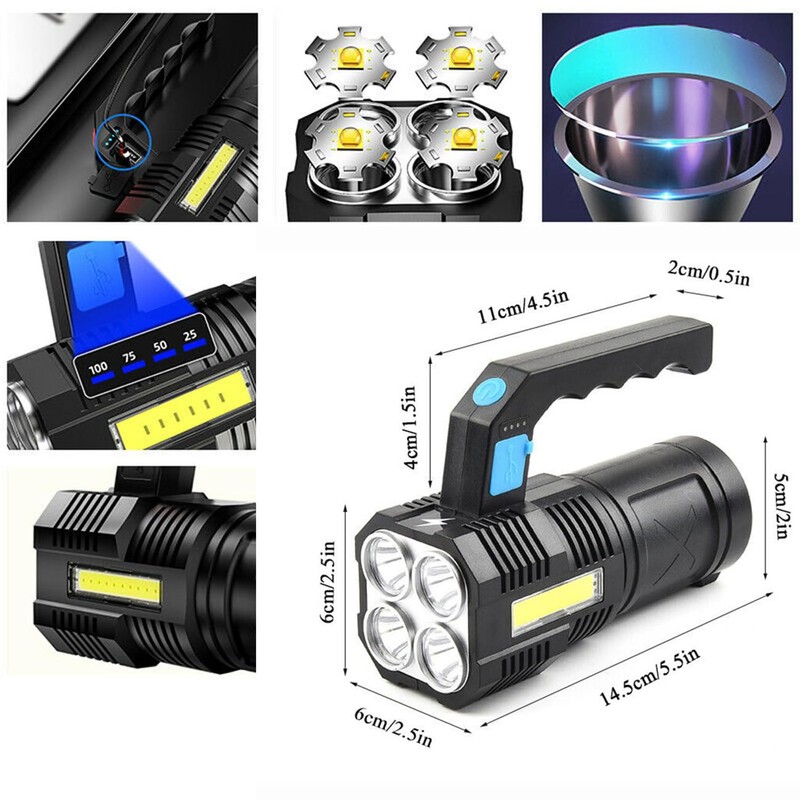 CLEZGO Flashlight Rechargeable USB High Lumens-Camping Flashlight with 4 Powerful
