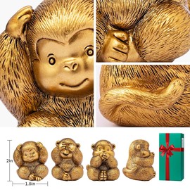 Irayin 3 Wise Monkeys Decor, Monkey Statue Figurine, See No Hear No Speak No Evil Ornaments, Monkeys Decoration for Living Room, Office, Bookshelf, Bedroom