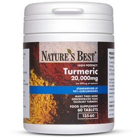 Turmeric Tablets 20,000mg (as 500mg of extract) | High Strength 95% Curcumins | 60 Vegan Tablets; 2 month's supply | UK Made | One of The UKs Strongest and purest Turmeric Tablets