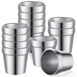 Amyhill 12 Pieces 6 oz Stainless Steel Cups Double Wall Insulated Tumblers Glasses Reusable Stackable Mugs Silver Travel Cups Metal Drinking Cups for Adult Home Party BBQ Camping Outdoor