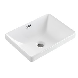 KDKSC Bathroom Vessel Sink 16.7" X 12.6" Semi Recessed Bathroom Sink Rectangular Drop In Bathroom Sinks with Overflow White Ceramic Vessel Sinks for Bathroom Modern Above Counter Basin Vanity Sink