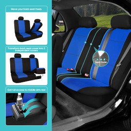 FH Group Waterproof Neoprene Car Seat Covers Rear Set– Universal Fit Split Bench Back Seat Cover, Durable Automotive Seat Protector for Cars, SUVs & Vans, Blue/Black