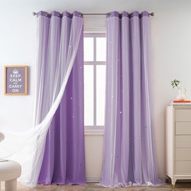 Yancorp Purple Curtains for Bedroom Living Room Thermal Insulated Kids Curtain Hollow-Out Star Window Nursery Curtain 84 inches Length Room Darkening Grommet(Purple,52 * 84),1 Panel