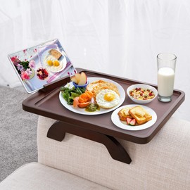 SINWANT Couch Armrest Table, Large Bamboo Couch Arm Table 360° Phone Holder,Foldable Sofa Arm Tray for Eating Drinking Snacks Remote on Chair Armrest