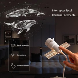 Proyector de Galaxias y Estrellas y Luz Nocturna 2 en 1, Diseño Satélite Decorativo, 10 Discos, Temporizador 45 Min, Brillo Ajustable, USB, para Techos, Paredes, Habitaciones y Dormitorios