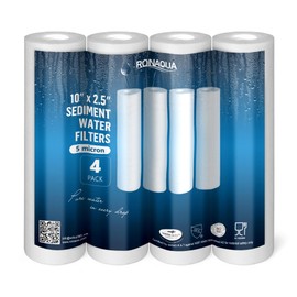 Ronaqua 5 Micron Sediment Water Filter Cartridge 10"x2.5", NSF Certified, 4-Layer Filtration for any 10-inch RO Units & Whole House Systems, Compatible with Culligan P5, AP110, WHKF-GD05, 4 Pack